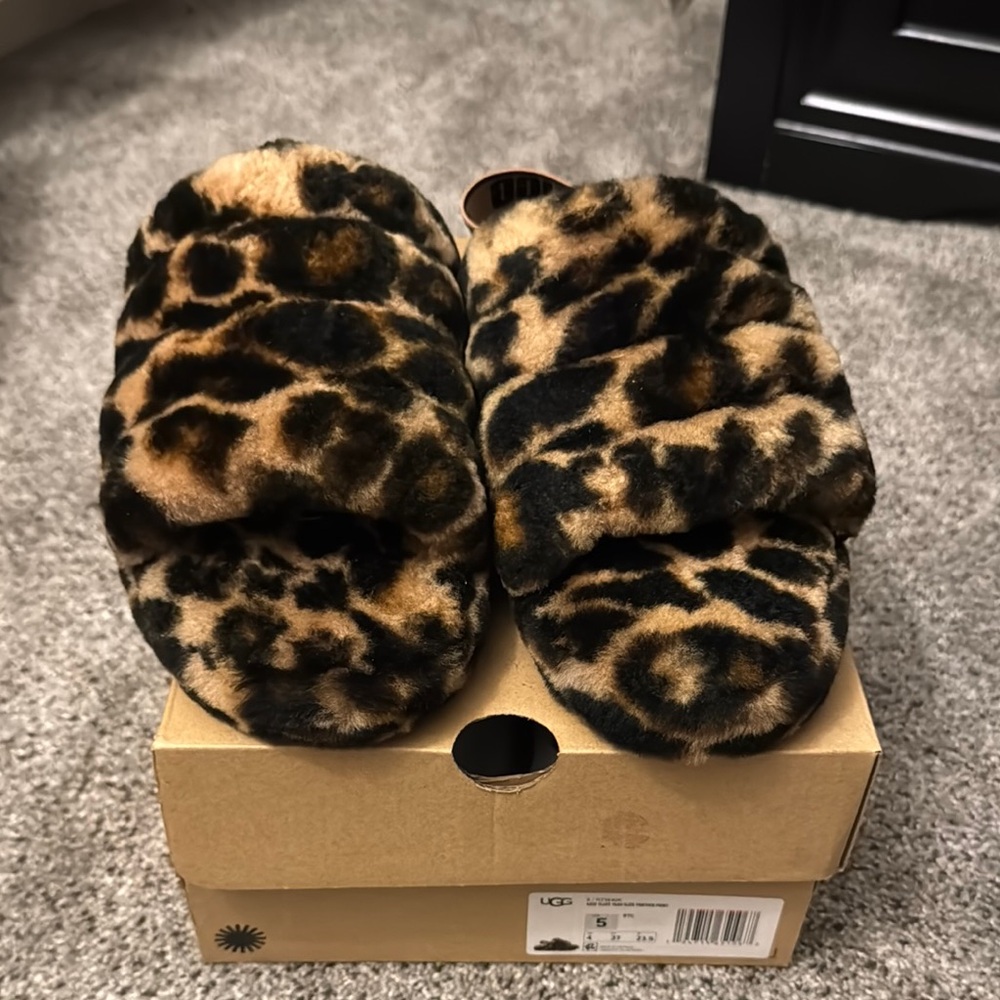 UGG Leopard Print Fuzzy Slippers